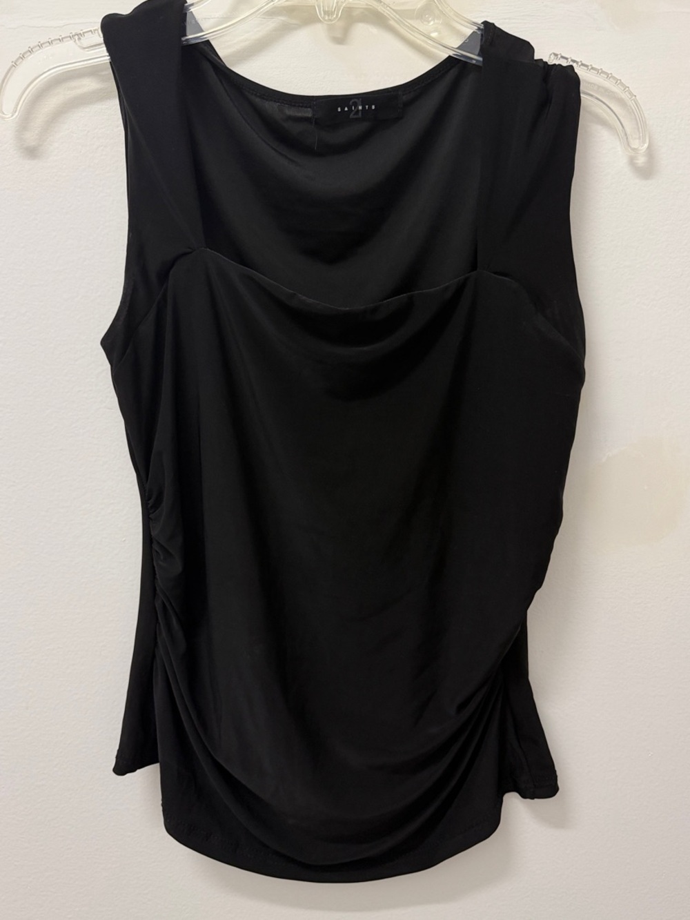 Sleeveless Black Draped Tank Top